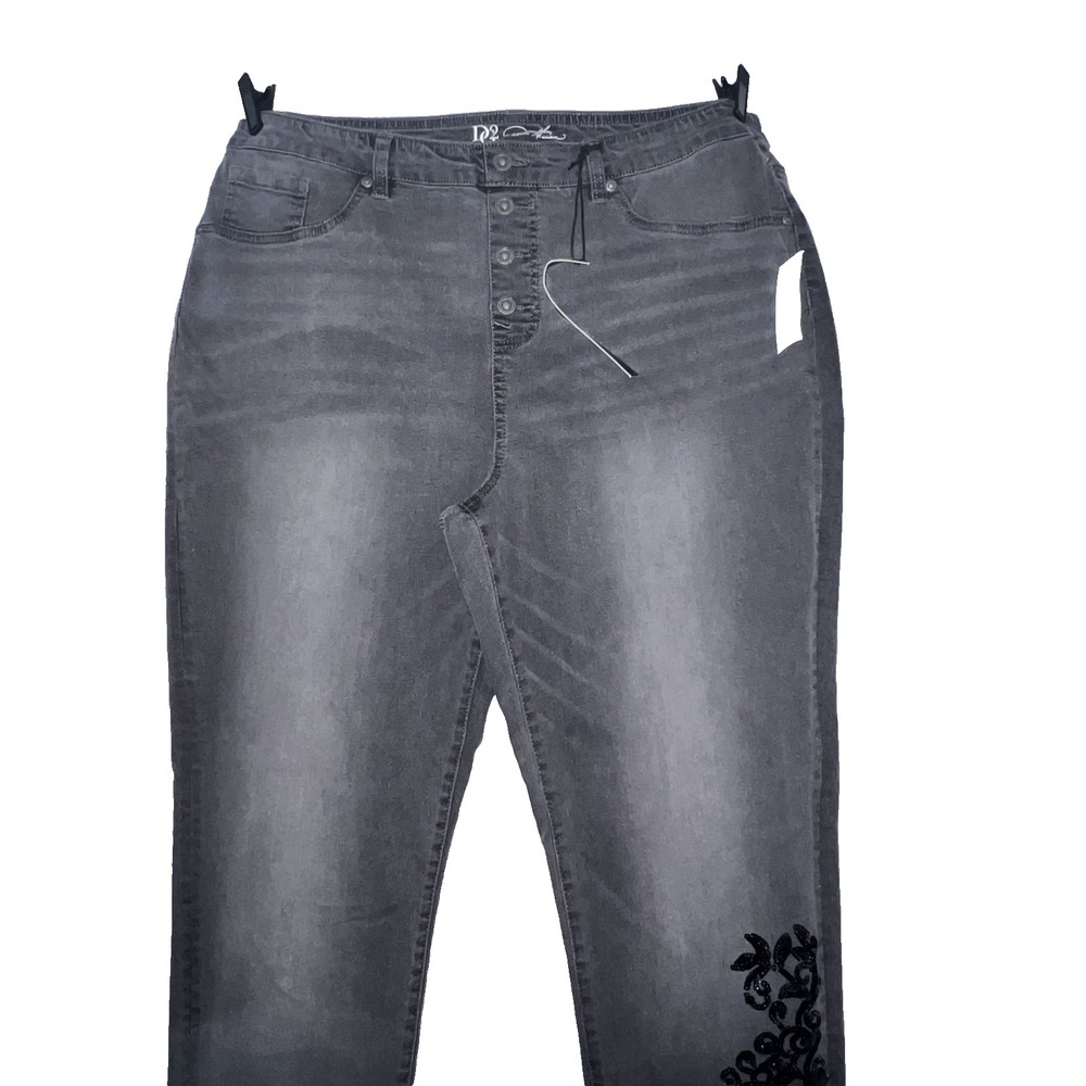 DG2 Diane Gilman Grey Black Ombre Sequin Floral High Rise Skinny Jeans Size XLT - Picture 2 of 9